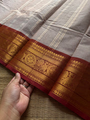 RF601 Beige with rust orange combination Kanchi cotton saree