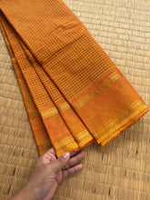 RF151 Monotone Mango Yellow Dual Shade Vintage Rettapet Border Podi Kattam / small checks Kanchi cotton saree