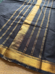 RF206 Black Kanchi cotton saree with small Zari border