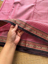 Onion pink shade Mercerised Mercerised Narayanpet cotton saree with small border & Kattam / checks pattern saree