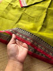 RF508 Green with red combination Mercerised Narayanpet cotton saree