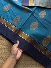 RF1113 Negamam Pure Cotton Saree ~ Blue with navy blue