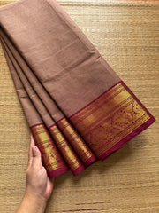 RF555 Biscuit with maroon shade Kanchi cotton saree with silk saree inspired Zari border