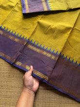 RF491 Mustard yellow with light lavender combination vintage style gap border & Podikattam / small checks Kanchi cotton saree