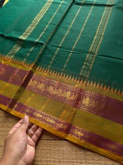 Green shade Kanchi cotton saree with unique contrast gap border