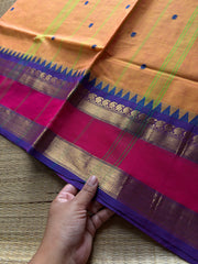 RF903 Mango shade ~ Kanchi cotton saree with handmade thread buttas