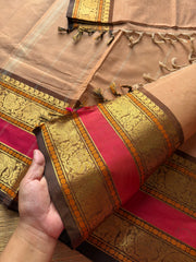 Beige shade Kanchi cotton saree with Rettapet border