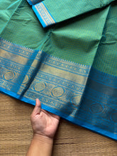 RF721 Dual tone Turquoise green shade kanchi cotton saree with checks / Kattam pattern