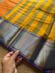 RF836 Silver Zari Mercerised Narayanpet Cotton Saree ~ Orange