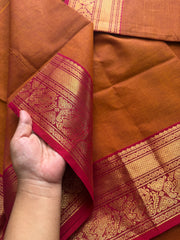 RF111 Rust Orange shade with contrast maroon combination Vintage Silk Saree inspired Kanchi cotton saree