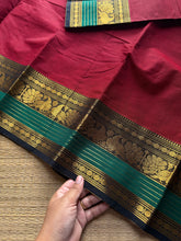 RF1017 Maroon with green ~ Silk Saree Inspired Kanchi Cotton Saree