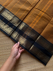 RF1064 Mustard with black Kanchi cotton saree with gap border