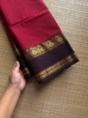 RF1125 Reddish maroon with brown ~ Gap border Kanchi cotton saree