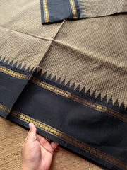 Grey with black combination vintage border Podikattam Kanchi cotton saree