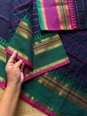 RF823 Velthari Pattern Kanchi Cotton Saree ~ Navy blue