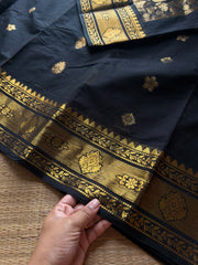 RF1357 Rich Pallu Kanchi cotton saree ~ Monotone Black