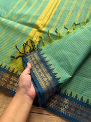 RF264 Turquoise with teal blue combination Podi Kattam Kanchi cotton saree with small border