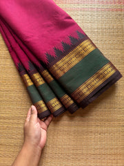 Thazhampoo Pattern Kanchi Cotton Saree ~ Dark Magenta Pink