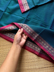 RF795 Peacock blue shade Mercerised Narayanpet cotton saree with small border