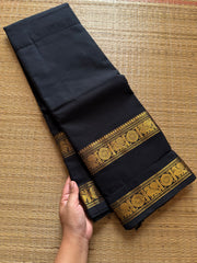 RF433 Monotone Black Shade Kanchi Cotton Saree With Premium Quality Rettapet Golden Zari border