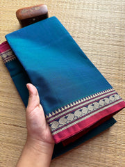 Peacock Blue Shade Mercerised Narayanpet Cotton Saree With Small Border