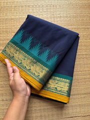 RF203 Royal Blue Shade Kanchi cotton saree with contrast Thazhampoo border