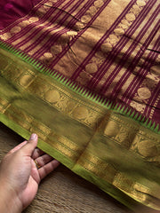 Maroon ~ RF1391 Premium Rich Pallu Kanchi cotton saree with Annam pattern gap border