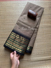 RF17 Grey With Contrast Black Zari Border Kanchi Cotton Saree With Handmade Thread Buttas - RF17