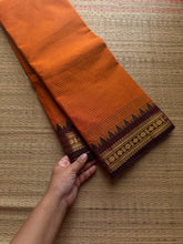 RF560 Orange with maroon Podi Kattam / small checks vintage Kanchi cotton saree