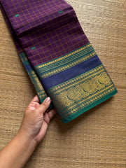 RF1242 Purple ~ Vintage Kattam Kanchi cotton saree with handmade thread buttas