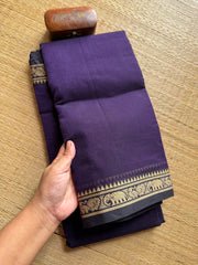 RF317 Monotone deep Purple Mercerised Narayanpet Cotton Saree With Small Annam and elephant pattern border