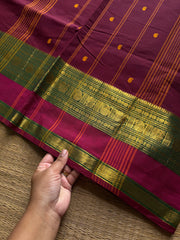 RF1331 Dark magenta pink ~ Kanchi cotton Rettapet border saree