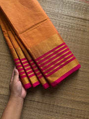 RF1075 Mango shade with pink combination Kanchi cotton saree