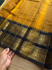 RF1016 Mustard with black combination Kanchi cotton saree with Rettapet border