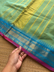 RF1059 Dual tone Apple green with sky blue combination Kanchi cotton saree