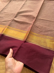 RF176 Biscuit shade with contrast maroon combination Kanchi cotton saree