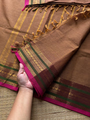 RF484 Honey & tan mixed shade Kanchi cotton saree with contrast multi color silk saree inspired border