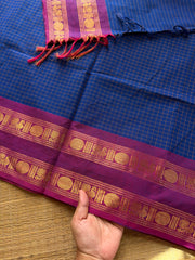 RF436 Royal Blue Shade Kanchi Kattam / Checks Pattern Saree with contrast magenta pink border