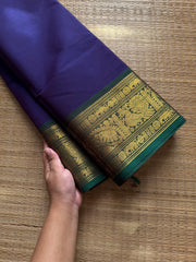 RF677 Violet with green combination Kanchi cotton saree with silk saree inspired Annam and elephant pattern border