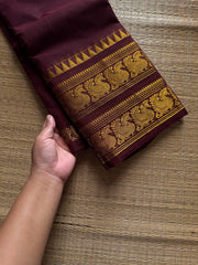 RF1115 Dark maroon Rettapet border Kanchi cotton saree