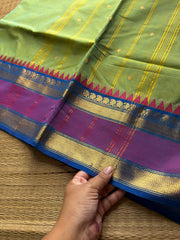 RF902 Kanchi cotton saree with handmade thread buttas ~ Apple green shade