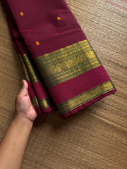 RF1331 Dark magenta pink ~ Kanchi cotton Rettapet border saree