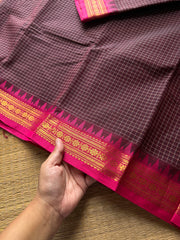 RF816 Maroon shade Kanchi cotton Podikattam / small checks saree