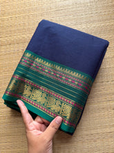 RF274 Navy Blue with green combination Kanchi cotton saree with silk saree inspired border