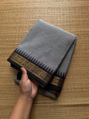 Grey with black combination small border Kanchi cotton saree