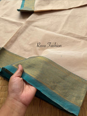 RF138 Cream with light sky blue shade / pastel shade Kanchi cotton saree