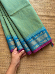 RF1059 Dual tone Apple green with sky blue combination Kanchi cotton saree