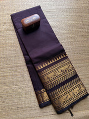 Monotone Chocolate Brown Retta Patta Kanchi Cotton Saree