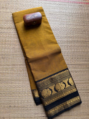 Mustard with Black Kanchi Cotton saree