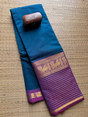 Peacock Blue With Light Purple Shade Big Border Kanchi Cotton Saree